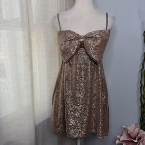 Excellent Show Me Your Mumu Best Bow Mini Dress Metallic Bronze Women's Size XS